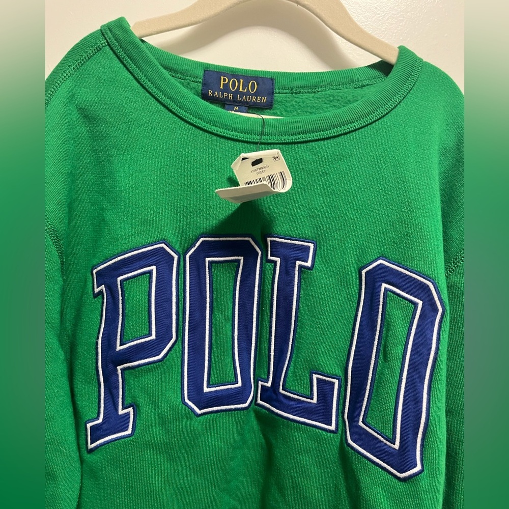 NWT Polo Ralph Lauren Fleece Crewneck Sweatshirt Kelly Green Kids Size 10-12 - Picture 4 of 10